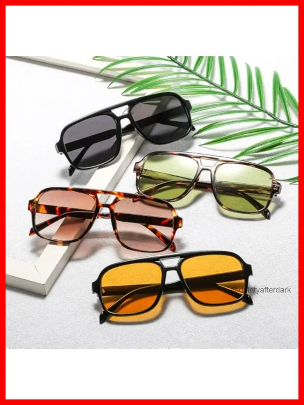 4 Pairs Retro Square Aviator Sunglasses Oversized Vintage Shades